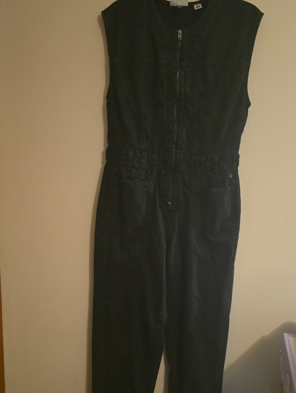 New Universal Thread Women's Size 8 Black Denim Sleeveless Zip Jumpsuit Overall